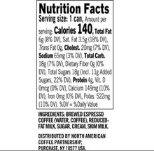 Starbucks Espresso and Cream nutrition facts panel on a can.