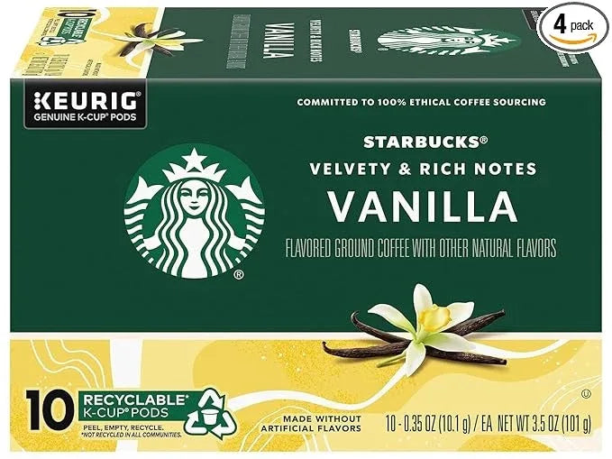 Starbucks Flavored Coffee K-Cup Pods, Vanilla Flavored Coffee, Made without Artificial Flavors, Keurig Genuine K-Cup Pods