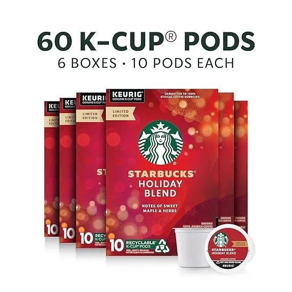 Starbucks K-Cup Coffee Pods, Medium Roast Coffee for Keurig Brewers, Holiday Blend, 100% Arabica, Limited Holiday Edition