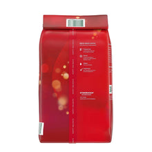 Starbucks holiday blend ground coffee bag, back panel in red