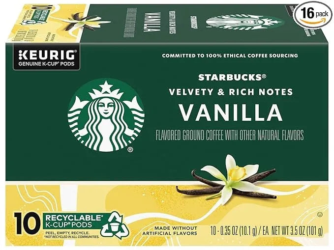 Starbucks Flavored Coffee K-Cup Pods, Vanilla Flavored Coffee, Made without Artificial Flavors, Keurig Genuine K-Cup Pods