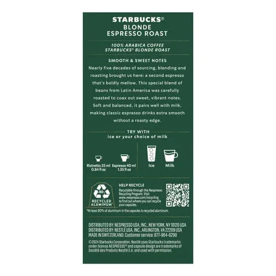 Starbucks by Nespresso Blonde Espresso Roast Capsules, 60 Count - USA MEGA SHOP