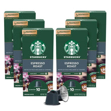 Starbucks Espresso Roast Nespresso coffee capsule boxes, dark green and brown