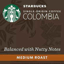 Starbucks Colombia coffee capsule pod box panel, balanced with nutty notes, medium roast