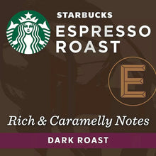 Starbucks Espresso Roast coffee capsule pod box panel, rich and caramelly notes