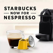 Coffee capsule variety pack with cup and Nespresso machine, Starbucks branding