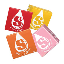 Starburst chewy candy cubes: orange, cherry, lemon, and strawberry flavors with S logos