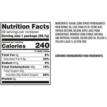 Starburst chewy candy nutrition facts panel with calories and ingredients