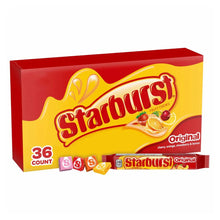 Starburst chewy candy 36-count box, original flavor, red and yellow packaging