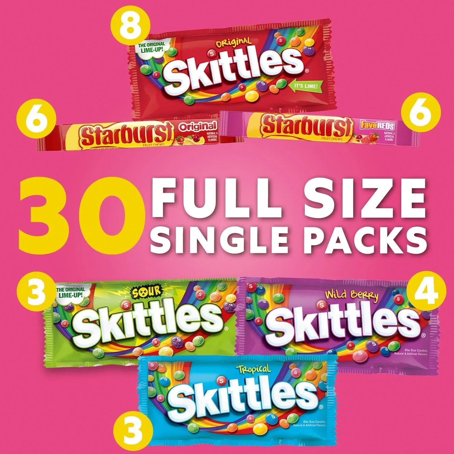 Starburst & Skittles Chewy Candy, Variety Box, Full Size, 30 pk. - USA MEGA SHOP