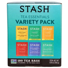 Tea variety pack box with six flavor squares and 180 tea bags