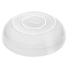 Staub serving bowl lid in white ceramic with raised STAUB logo