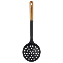 Round perforated skimmer with black head and light wood handle