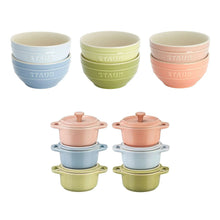 Ceramic mini bowls set with three pastel bowls and two lidded mini Dutch ovens