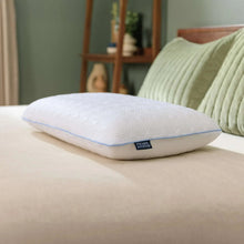 Latex cooling pillow, white with embossed pattern and blue edge piping