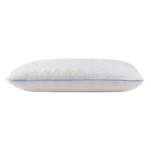Latex cooling pillow, white with embossed pattern and blue piping border