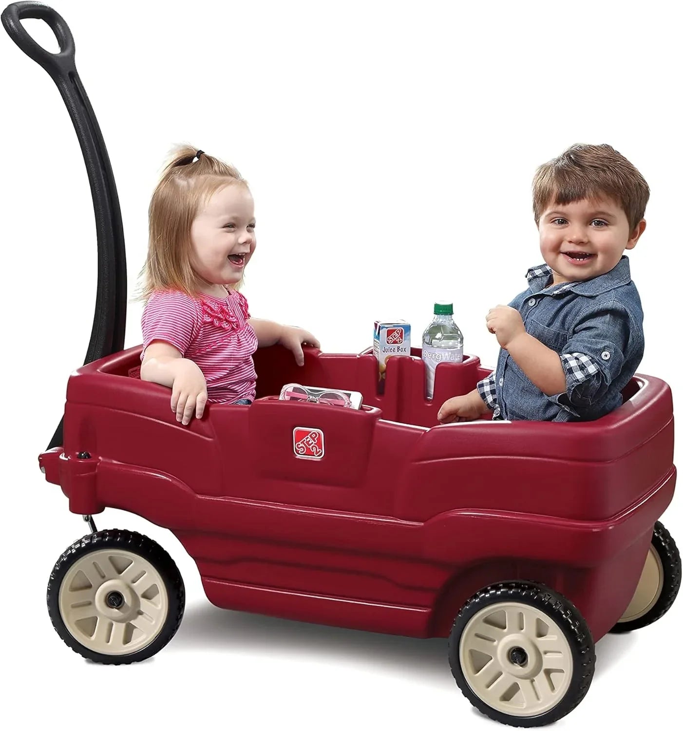 Step2 Neighborhood Wagon, Kids Ride On Toy, Stroller Substitute, Includes Seat Belts, Made of Durable Plastic, Max Weight 75 lbs., For Toddlers 1.5-5 Years Old, Red