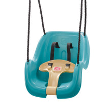 Step2 teal toddler swing seat with beige T-bar and black ropes