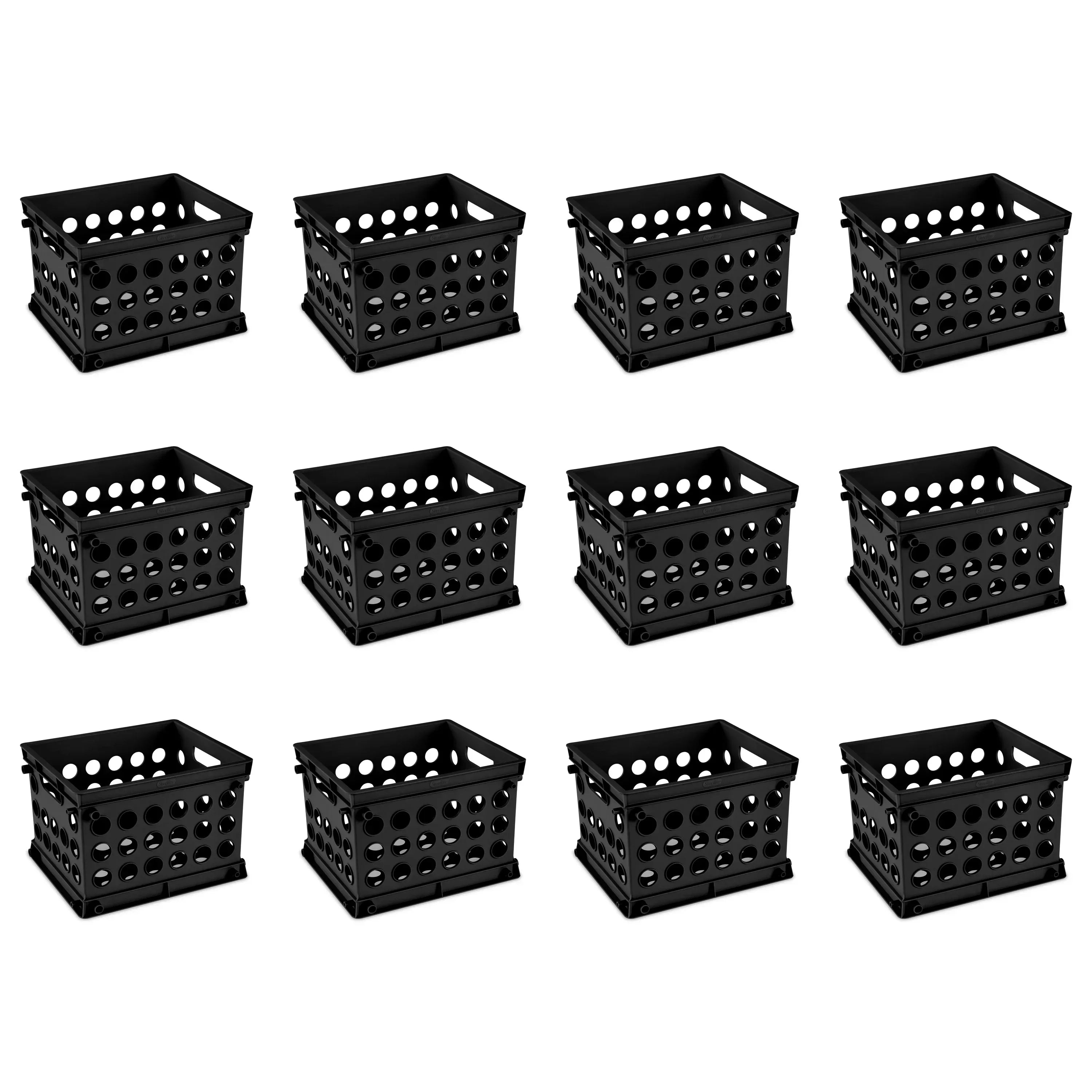 Sterilite Mini Crate, Multi-Purpose Plastic Storage Bin, Black
