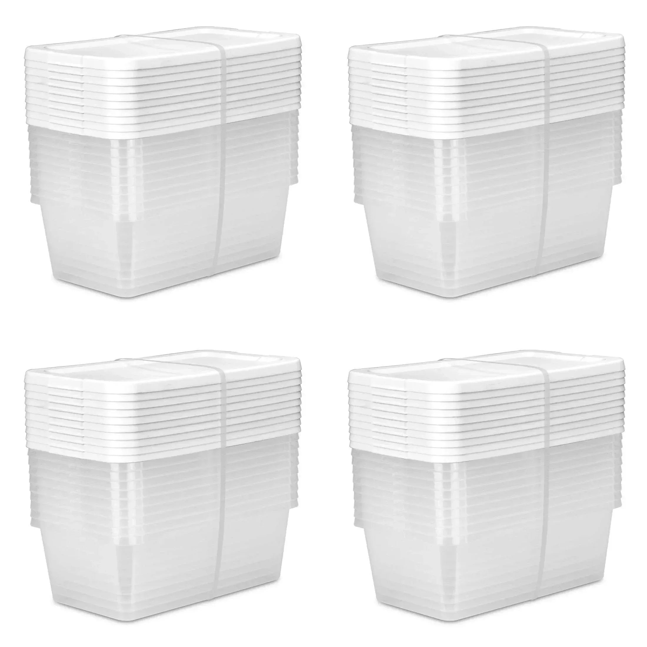 Sterilite Set of (10) 6 Quart Storage Boxes, Clear Plastic Storage Bin with Snap-On Lid, White