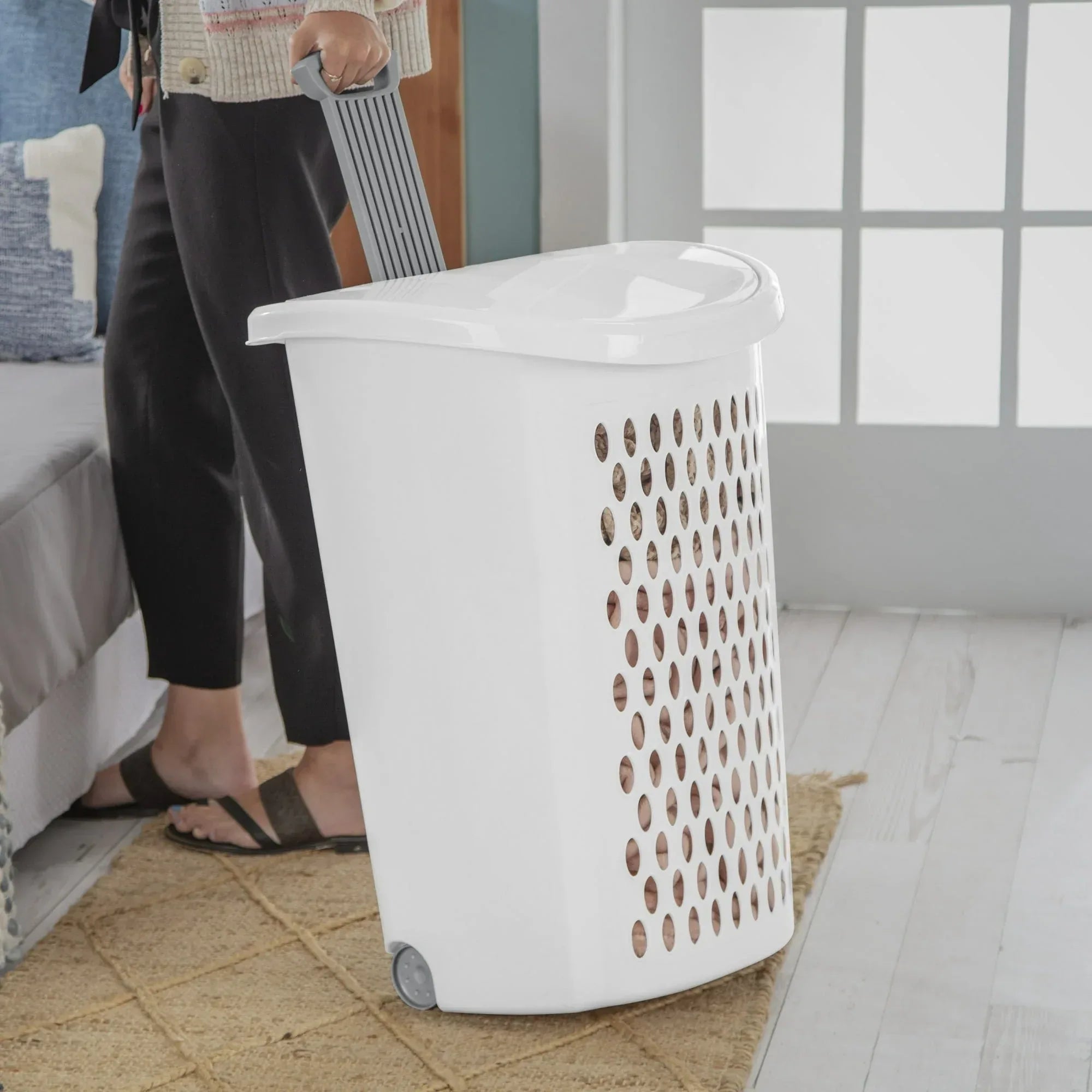 Sterilite Ultra™ Wheeled Hamper, Plastic Laundry Hamper with Handle and Wheels for Easy Transport, White