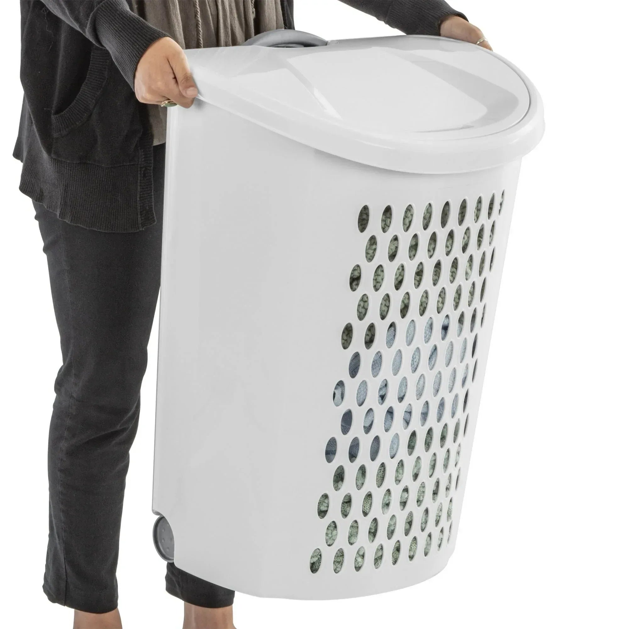 Sterilite Ultra™ Wheeled Hamper, Plastic Laundry Hamper with Handle and Wheels for Easy Transport, White