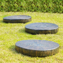 Round dark stepping stones with log-ring texture on the surface, 3-pack