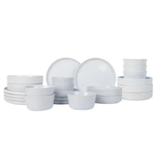 Celina white dinnerware set, stacked bowls and plates