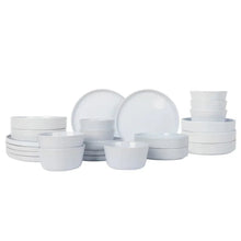 Celina 24-piece dinnerware set in white and light gray, assorted plates and bowls