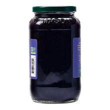 Wild Maine blueberry jam jar with side labels and green lid