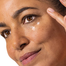 Eye gel-cream application on under-eye area with visible cream
