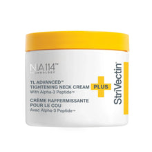 Neck tightening cream jar with yellow lid, white label, StriVectin TL Advanced Plus