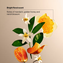 Citrus Blossom scent ingredients graphic: flowers, citrus slices, and honey tones