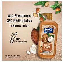 Body wash bottle with 0% parabens and 0% phthalates, PETA cruelty-free badge