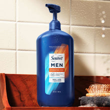 Suave Men hydrating 3-in-1 body + hair + face wash pump bottle, blue with droplets
