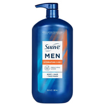 Suave Men hydrating 3-in-1 body + hair + face wash pump bottle, blue