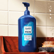 Suave Men body & face wash bottle with pump, blue, water splash bubbles