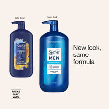 Suave Men body & face wash bottle, blue pump, front label shown