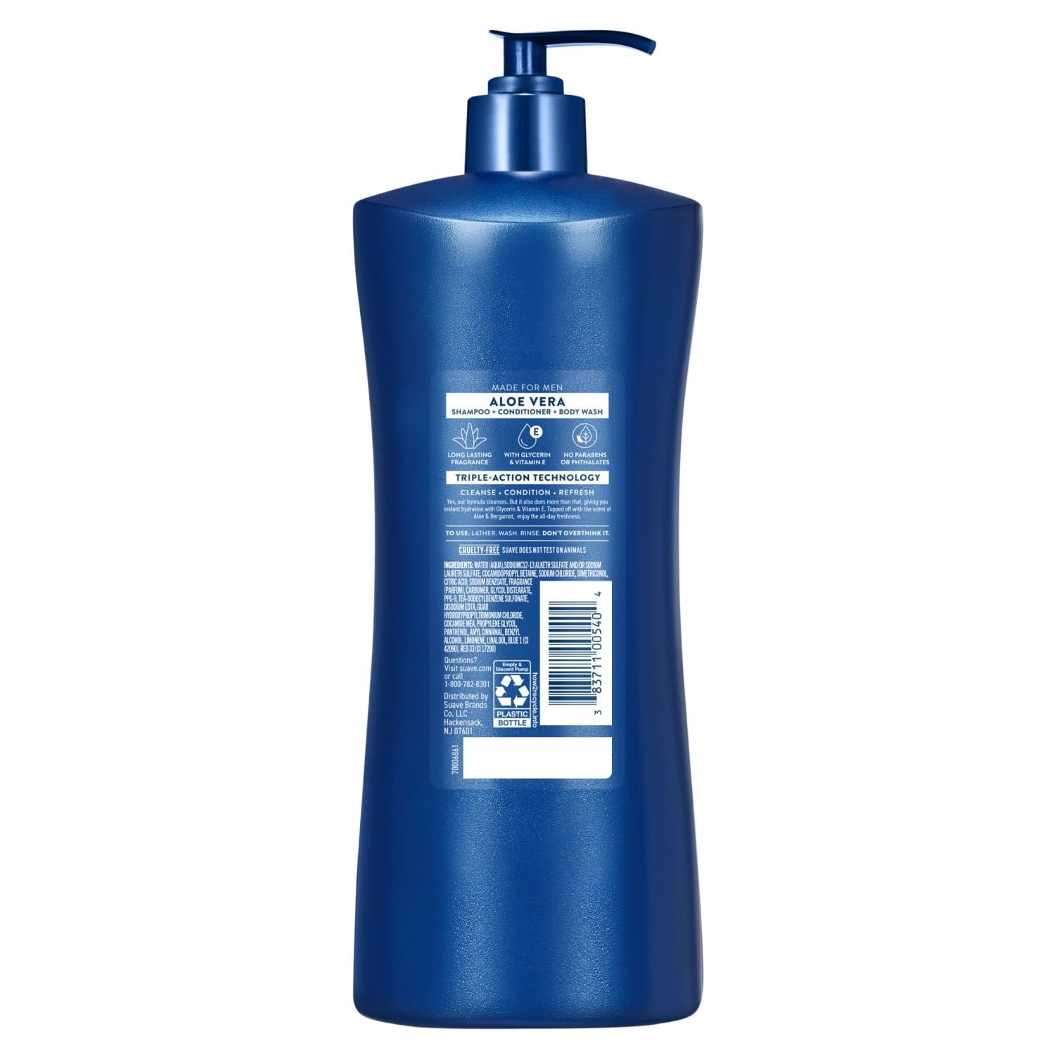 Suave Men Soothing 3-in-1 Shampoo, Conditioner & Body Wash, Aloe & Vitamin B, 28 FL OZ (PACK OF 3 )