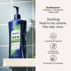 Suave Men Soothing 3-in-1 Shampoo, Conditioner & Body Wash, Aloe & Vitamin B, 28 FL OZ (PACK OF 3 )