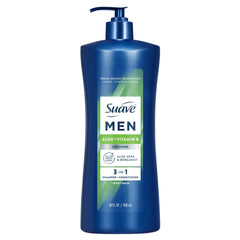 Suave Men Soothing 3-in-1 Shampoo, Conditioner & Body Wash, Aloe & Vitamin B, 28 FL OZ (PACK OF 3 )