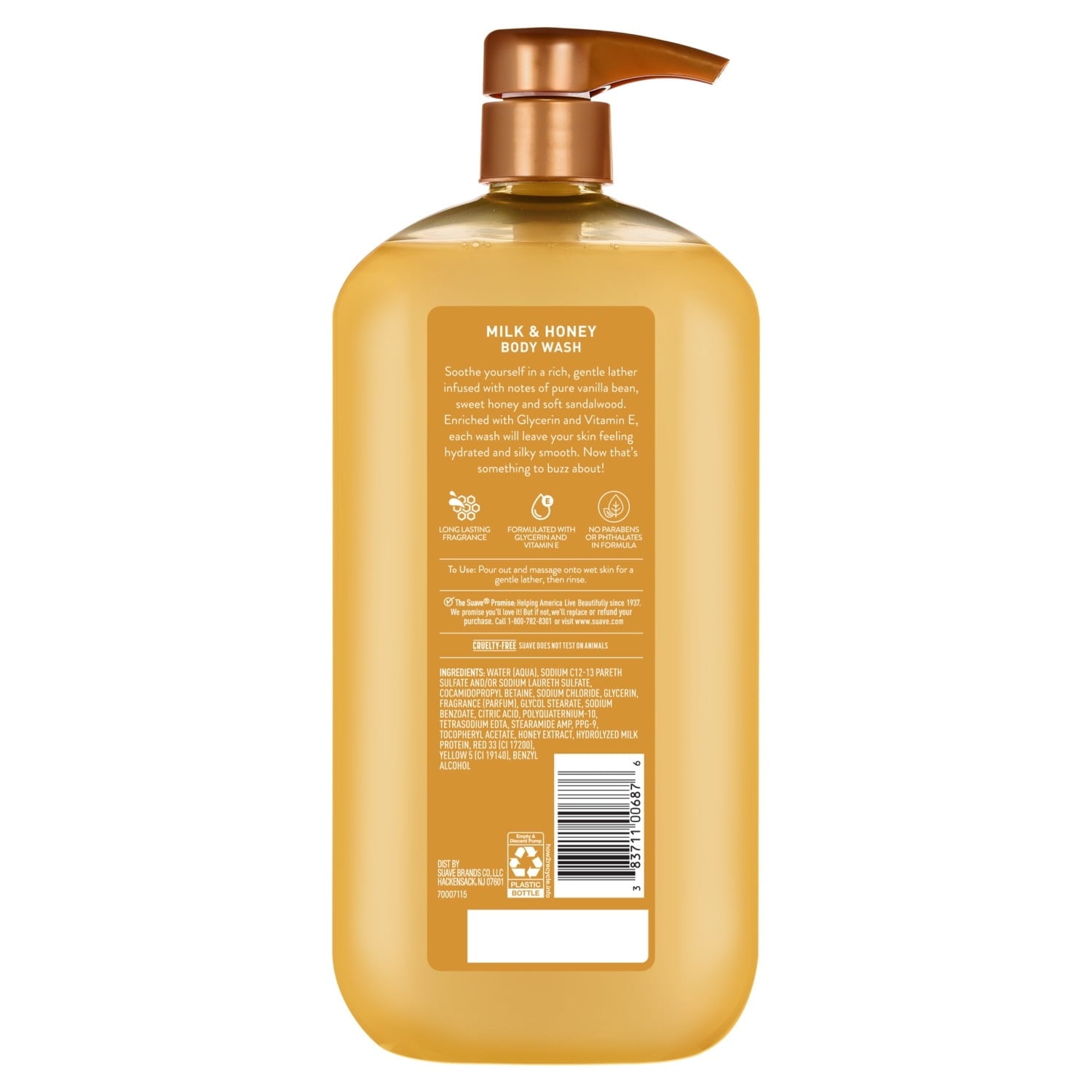 Suave Milk & Honey Moisturizing Body Wash with Glycerin & Vitamin E, 30 FL OZ Pump