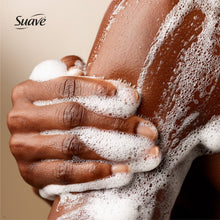 Suave Milk & Honey body wash pump bottle with suds on hands