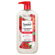 Strawberry Delight body wash bottle with red pump, Suave label