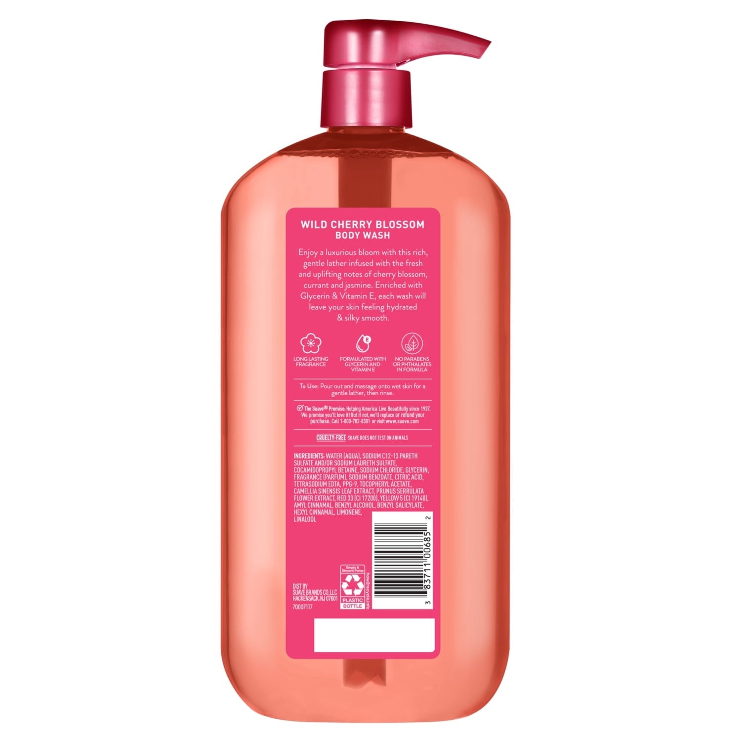 Suave Wild Cherry Blossom Moisturizing Body Wash with Glycerin & Vitamin E, 30 FL OZ Pump