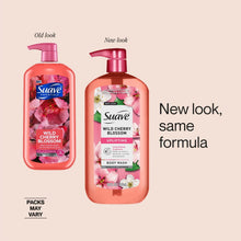 Suave Wild Cherry Blossom body wash pump bottle, pink bottle with pink pump top