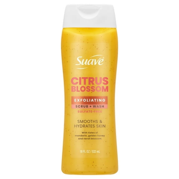 Suave Strawberry Delight Exfoliating Body Wash & Scrub with Glycerin & Vitamin E, Sulfate-Free Hydrating Cleanser for Soft, Smooth Skin, 18 fl oz (pack 4 )