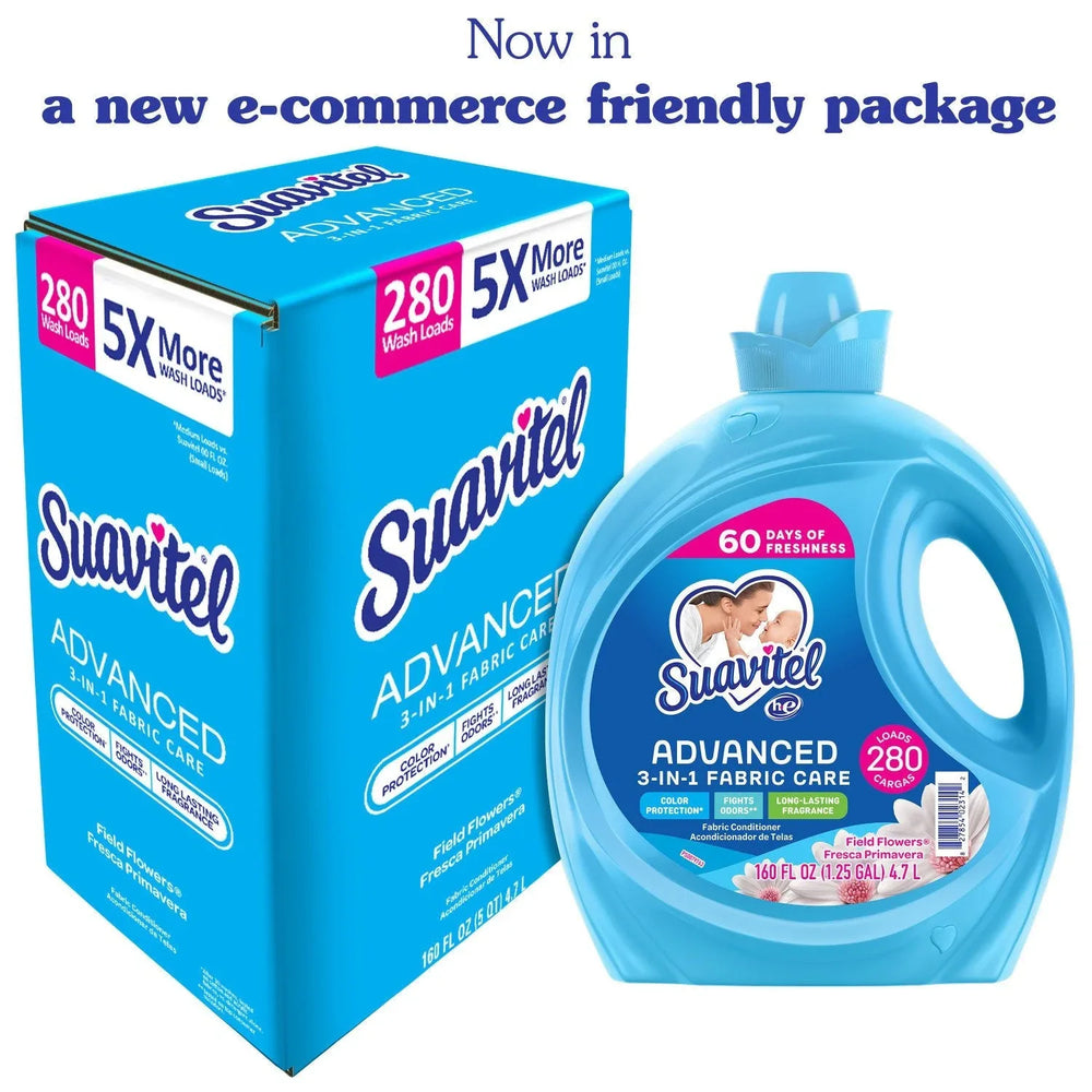 Suavitel Advanced Liquid Fabric Softener, Field Flowers, 280 loads, 160 fl. oz. - USA MEGA SHOP