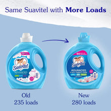 Two blue fabric softener bottles, Advanced 3-in-1, showing 235 and 280 loads.