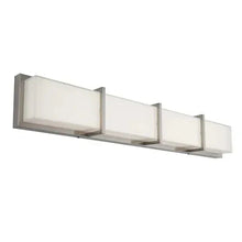 LED vanity light bar with four frosted glass panels and metal side supports